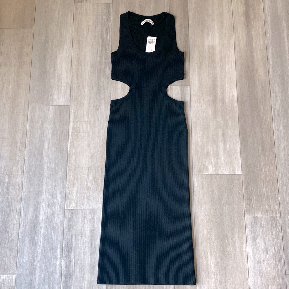 Abercrombie & Fitch Black Cutout Ribbed Midi Dress